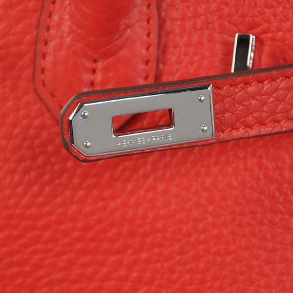 Super A Replica Hermes Birkin 25CM Tote Bags Togo Leather Red Silver 60799 - Click Image to Close